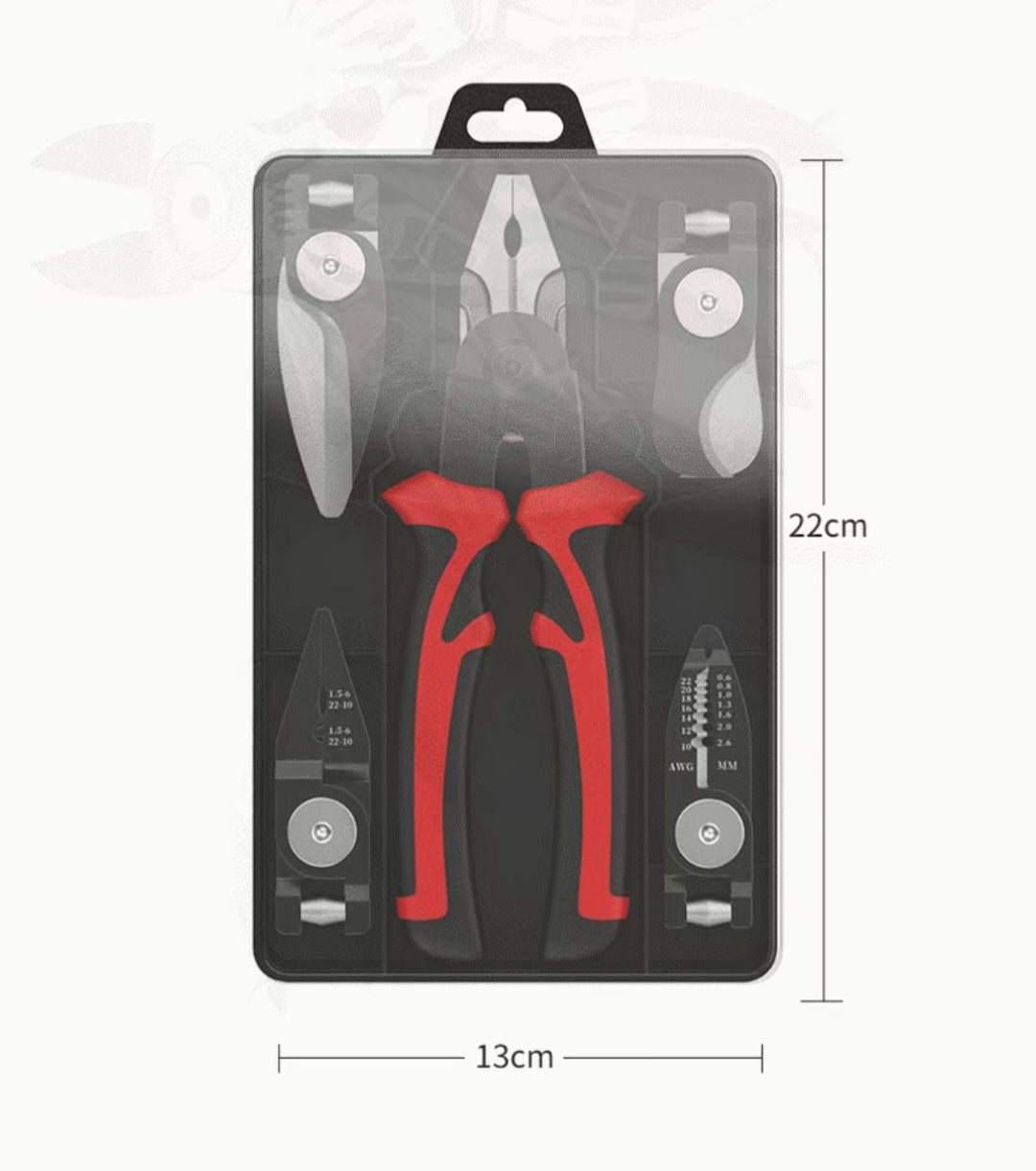 Multi-functional interchangeable head pliers set, one-to-five multi-use wire stripping pliers, combination pliers, multi-head pliers collection, electrician tool kit.